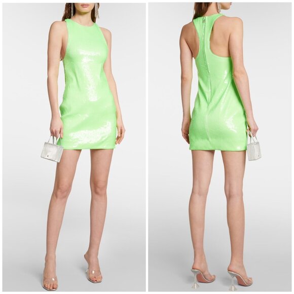 New ROTATE Sleeveless Sequin-embellished Cocktail minidress in Green Size 12 - Picture 15 of 16